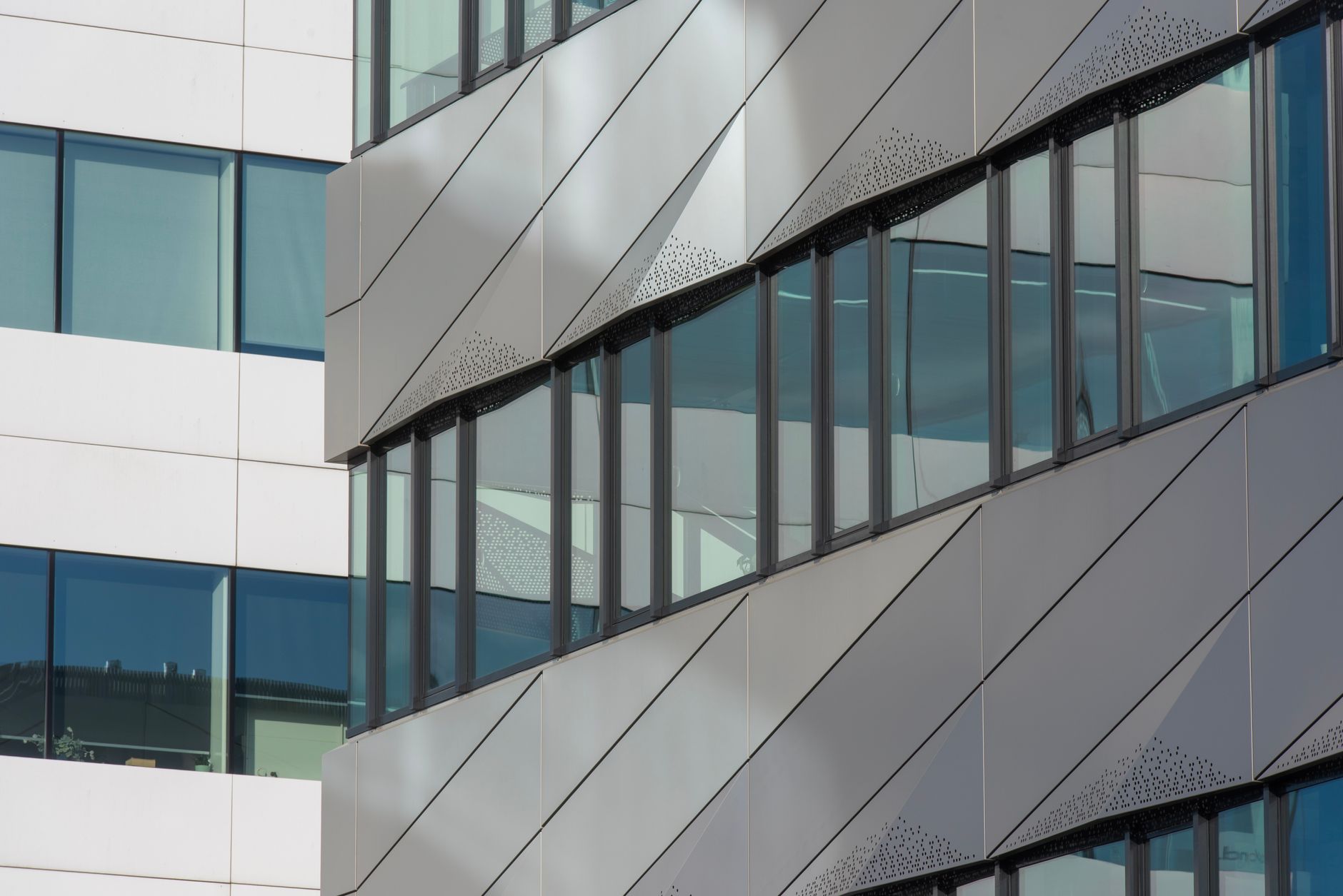 Glass and metal facade of a commercial building